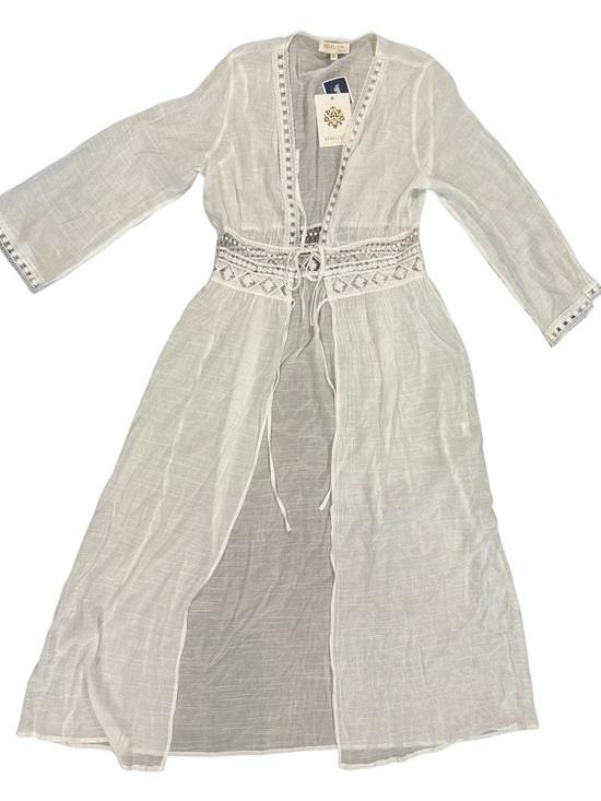 Rebellion Other - White Sheet Embroidered Tie-Waist Duster or Bathing Suit Cover